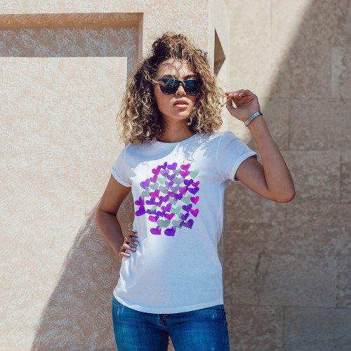 Watercolor melting hearts  purple and aqua T_Shirt