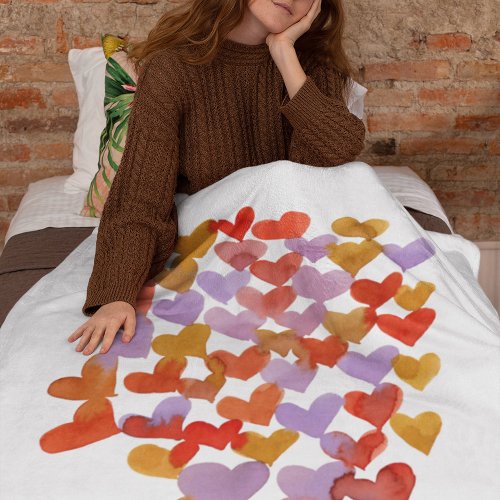 Watercolor melting hearts  retro fleece blanket