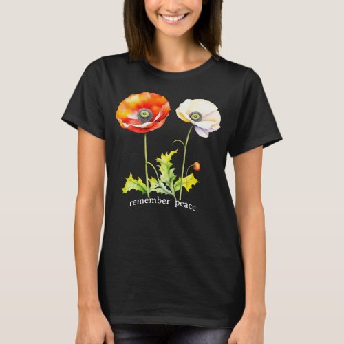 Watercolor Memorial Day Peace Red  White Poppies T_Shirt