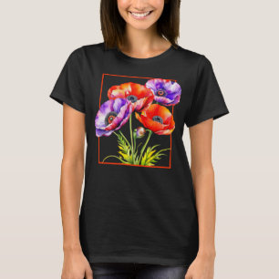 Watercolor Memorial Day Red and Purple Poppies T-Shirt