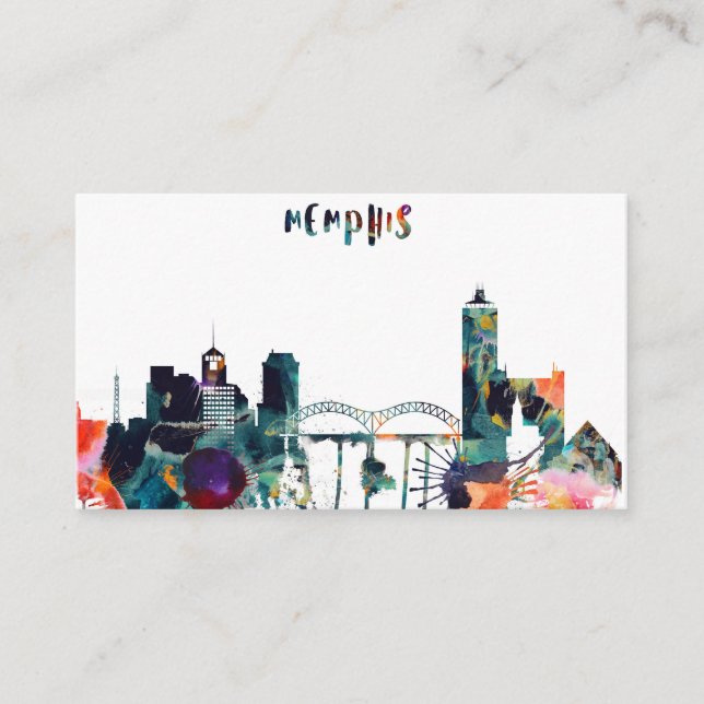 Watercolor Memphis Skyline Business Card (Front)