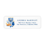 Watercolor Menorah and Sufganiyot Hanukkah Label<br><div class="desc">A festive customizable Hanukkah holiday address label. It features watercolor illustrations of Hanukkah symbols such as Hanukkiah or menorah,  sufganiyot,  olives and dreidel.  Customize by adding names and addresses.</div>