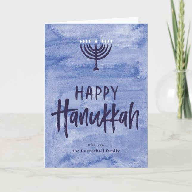 Watercolor Menorah Folded Hanukkah Card (Front)