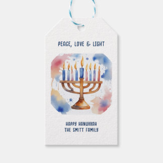 Watercolor Menorah Happy Hanukkah Gift Tags