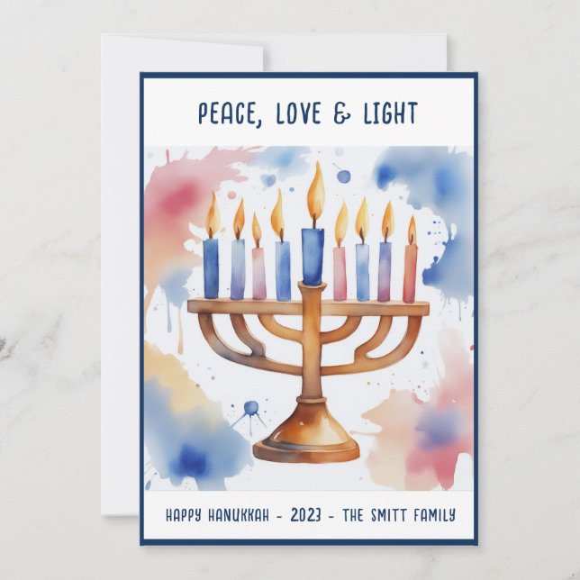 Watercolor Menorah – Happy Hanukkah Holiday Card (Front)