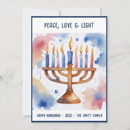 Watercolor Menorah Happy Hanukkah  Holiday Card