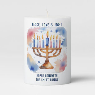 Watercolor Menorah – Happy Hanukkah Pillar Candle