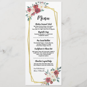 Watercolor Menu Wedding Reception Red Cream Floral