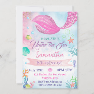 Watercolor Mermaid 1st 2nd 3rd 4th 5th Birthday Invitation