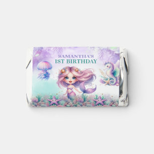 Watercolor mermaid 1st birthday purple and teal hershey's miniatures