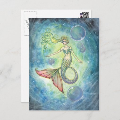 Watercolor Mermaid Art Postcard by Molly Harrison | Zazzle