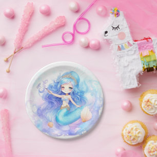 Watercolor Mermaid Baby Girl Shower Paper Plates