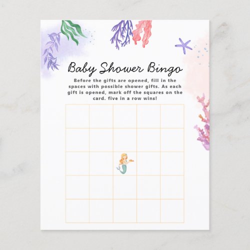 Watercolor Mermaid Baby Shower Bingo Game