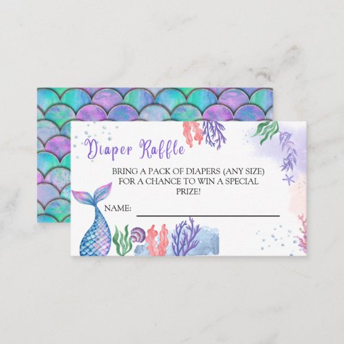 Watercolor Mermaid Baby Shower Diaper Raffle Enclosure Card
