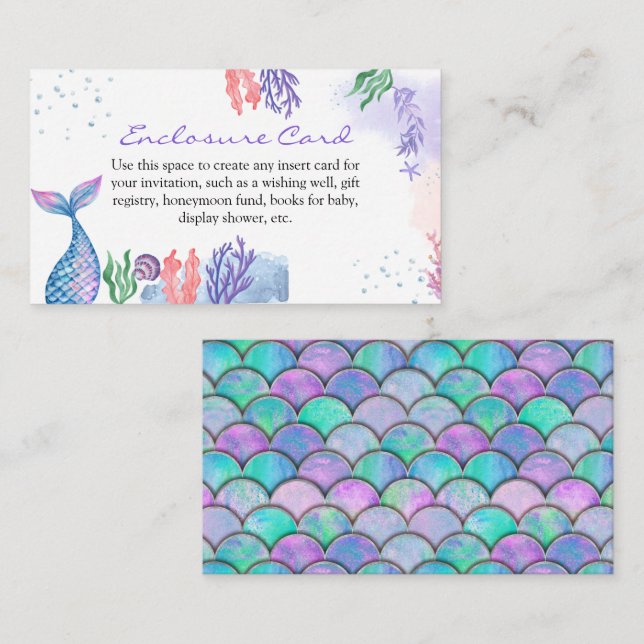 Watercolor Mermaid Baby Shower Enclosure Card (Front/Back)