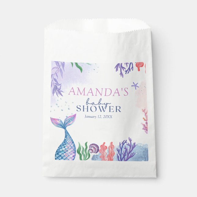 Watercolor Mermaid Baby Shower Favor Bag (Front)