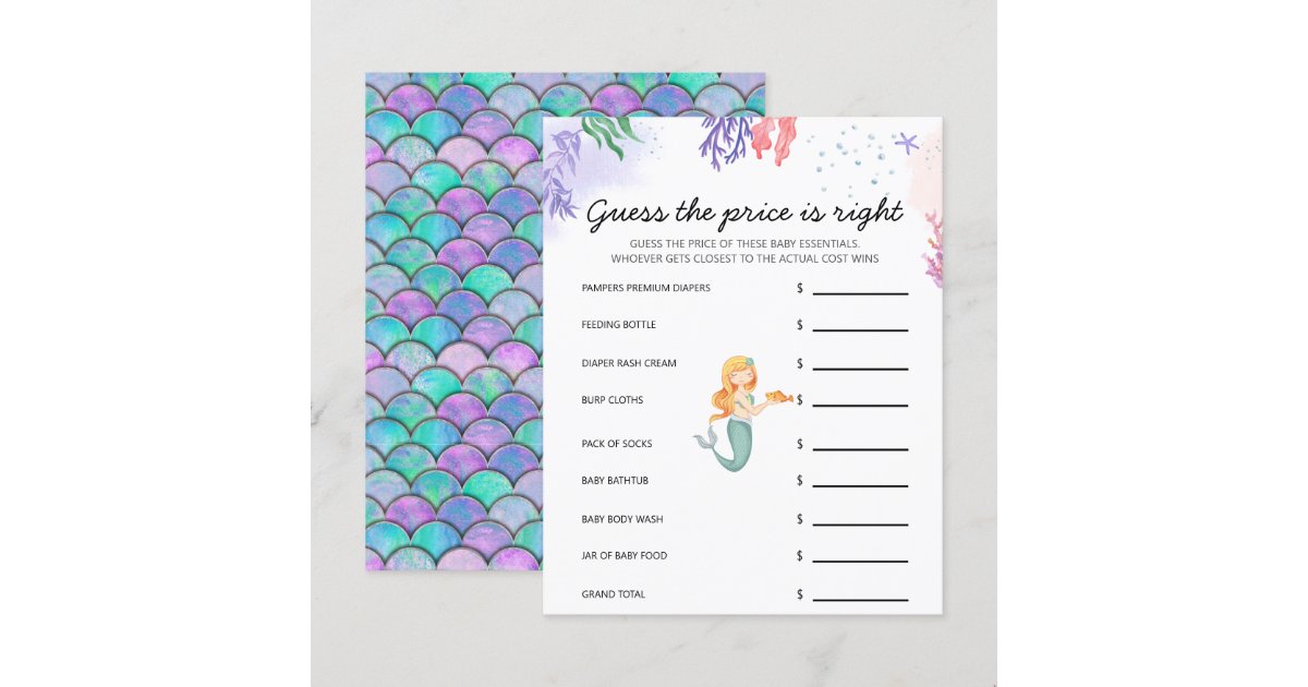 Watercolor Mermaid Baby Shower Game Zazzle