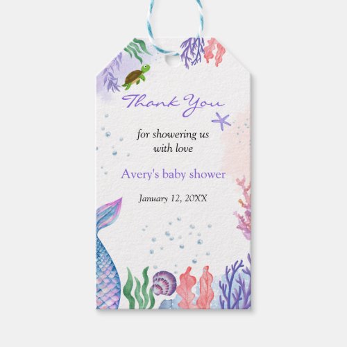 Watercolor Mermaid Baby Shower Gift Tag
