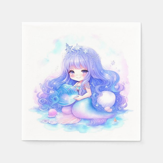 Watercolor Mermaid Baby Shower Napkins (Front)