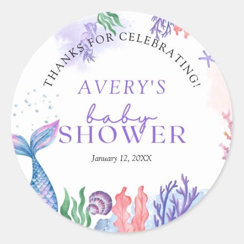Watercolor Mermaid Baby Shower Thank You Classic Round Sticker