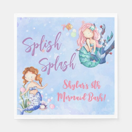 Watercolor Mermaid Bash Birthday   Napkins
