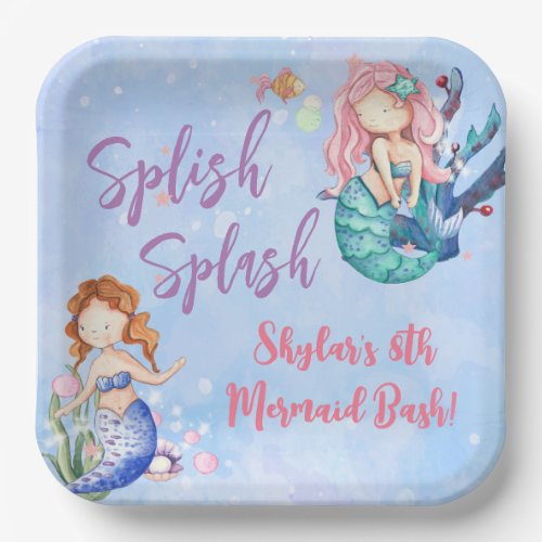 Watercolor Mermaid Bash Birthday Paper Plates