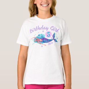 Watercolor Mermaid Birthday Girl T-Shirt