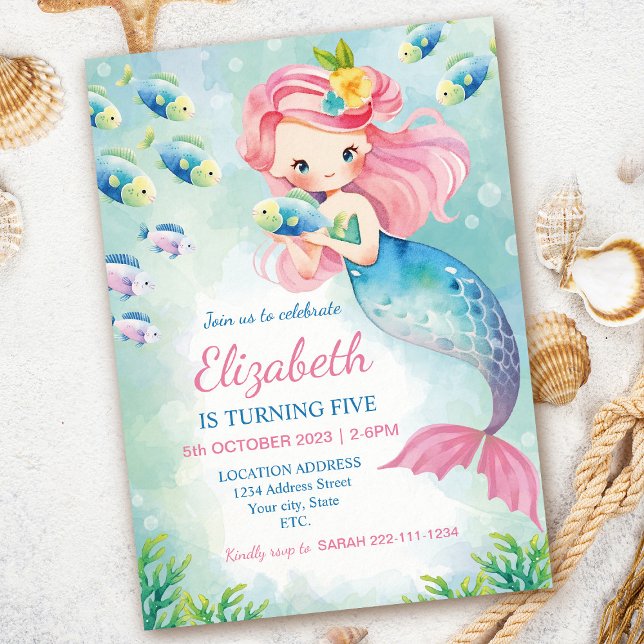 Watercolor Mermaid Birthday Invitation (Creator Uploaded)