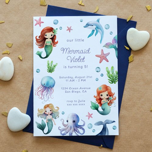 Watercolor Mermaid Birthday Invitation