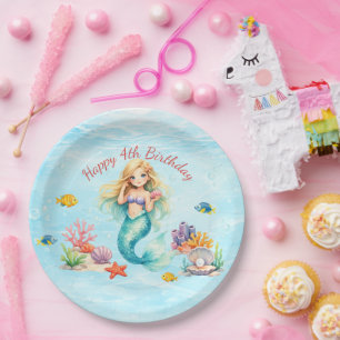 Watercolor Mermaid Birthday Paper Plates
