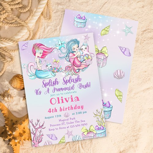 Watercolor Mermaid Birthday Party Invitation