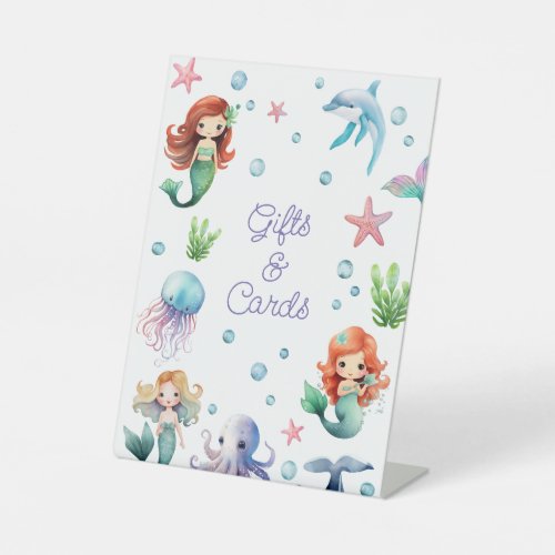 Watercolor Mermaid Birthday Party Tabletop Gifts Pedestal Sign