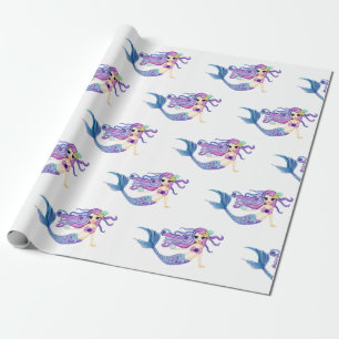 Watercolor Mermaid Birthday Party Wrapping Paper