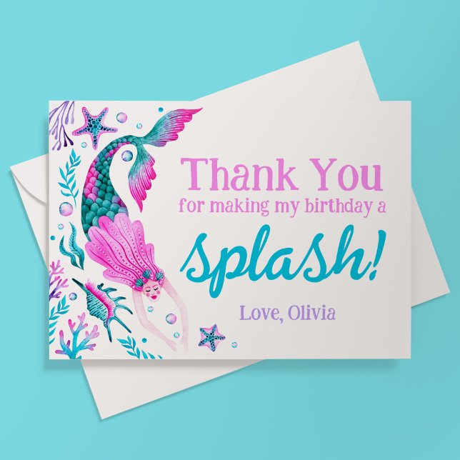 Watercolor Mermaid Birthday Thank You (Watercolor Mermaid Birthday Thank You)