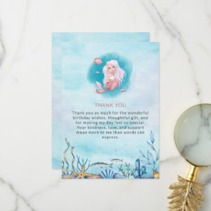 Watercolor Mermaid Birthday Thank You Card