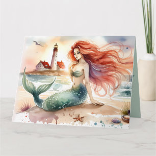 Watercolor Mermaid by Lighthouse Shore Card