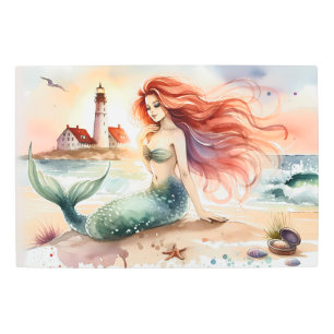 Watercolor Mermaid by Lighthouse Shore Metal Print