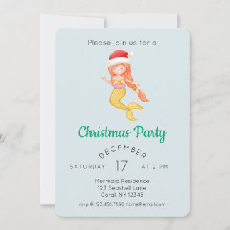 Watercolor Mermaid Christmas Party Invitation