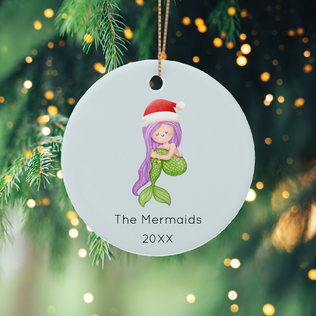 Watercolor Mermaid Christmas Photo Ceramic Ornament (Creator Uploaded)