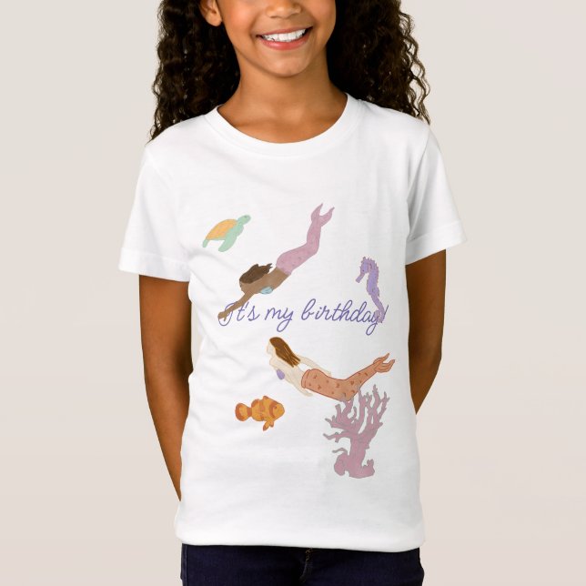 Watercolor Mermaid Colorful Birthday  T-Shirt (Front)
