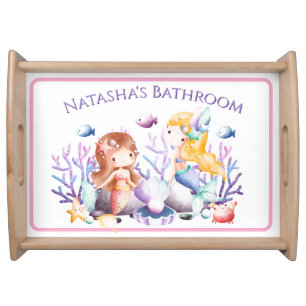 Watercolor Mermaid Custom Name Bathroom Serving Tray