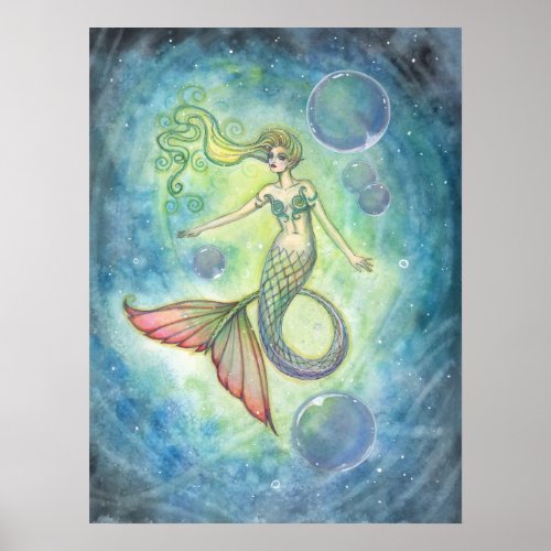 Watercolor Mermaid Fantay Art by Molly Harrison Poster