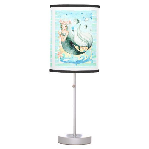 Watercolor Mermaid Fish and Shells Design Lamp