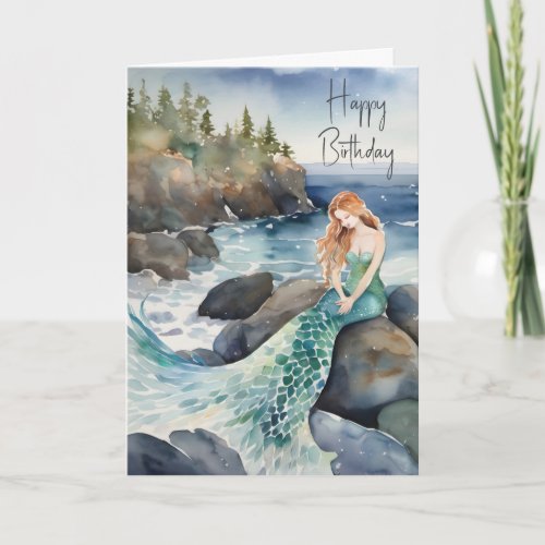 Watercolor Mermaid For Birthday Card