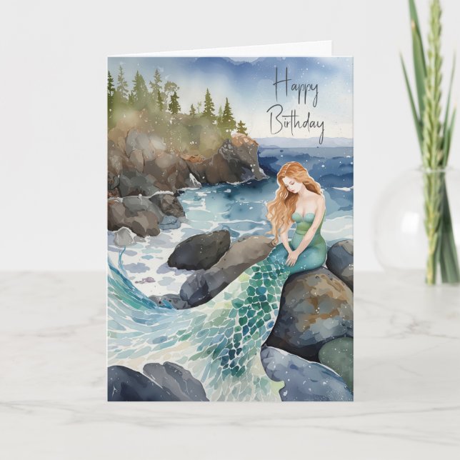 Watercolor Mermaid For Birthday Card (Front)