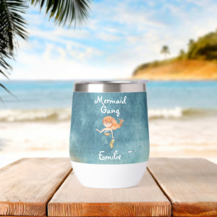 Watercolor Mermaid Gang Cute Modern Wedding Team Thermal Wine Tumbler