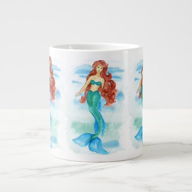 Watercolor Mermaid  Giant Coffee Mug (Front)