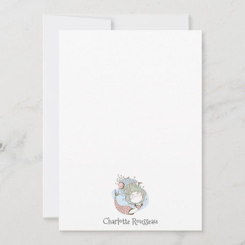 Watercolor Mermaid Kids Personalized Stationery Note Card