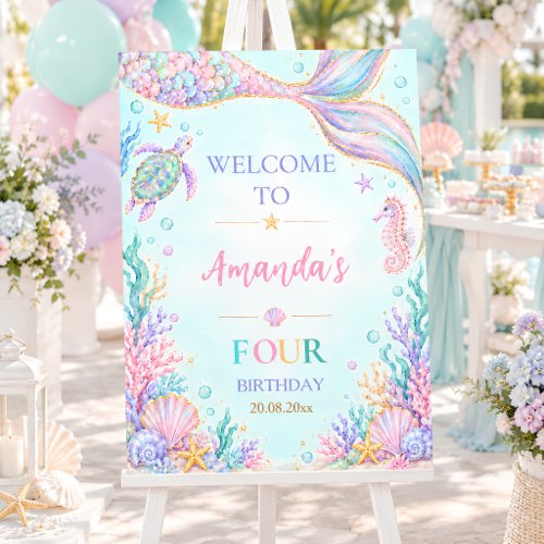 Watercolor Mermaid Ocean Birthday Foam Board