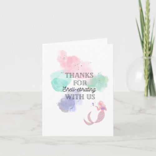 Watercolor Mermaid Party Favor Thank You Note Card